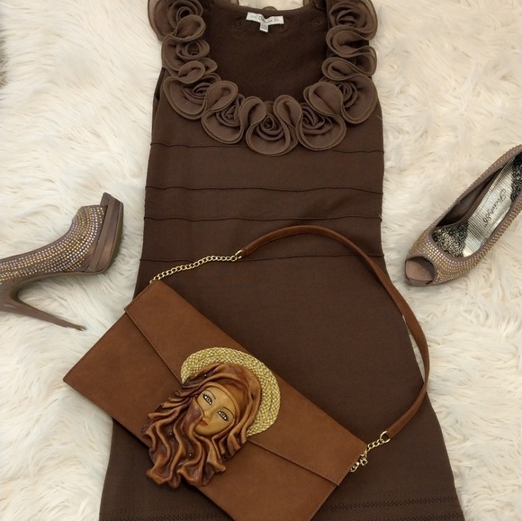 Gorgeous bandage brown dress with ruffles - Picture 1 of 4
